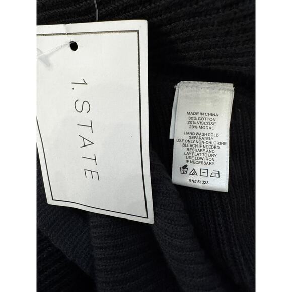 NWT 1.STATE REVOLVE Women's Black Ribbed V Neck Balloon Sleeve Sweater Size L - Picture 8 of 8